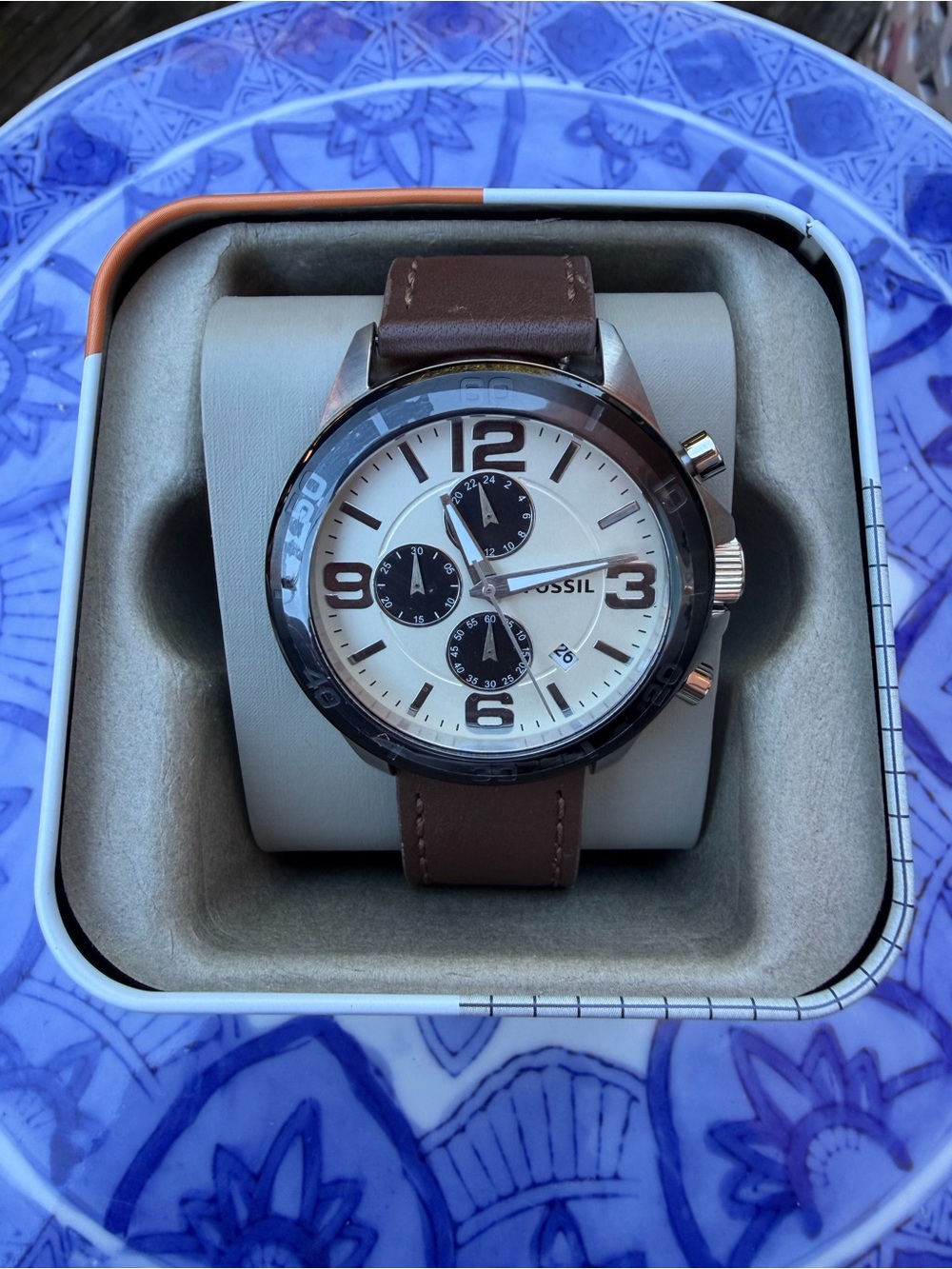 Fossil Nate Chronograph Cream Dial Men's Watch (Model BQ2165 / JR1390)